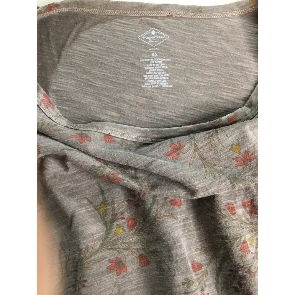 St. John's‎ Bay Woman 3X Brown Floral Print 3/4 Sleeve Tunic Top